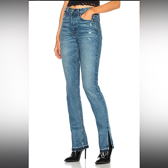 GRLFRND Karolina Classic Blue Straight Split Leg Jeans - Picture 1 of 8